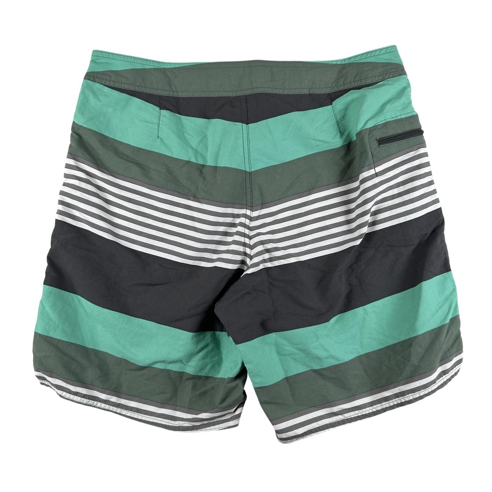 Patagonia Swim Trunks Mens 34 Green Stripe Board Shorts Zip Pocket Quick Dry